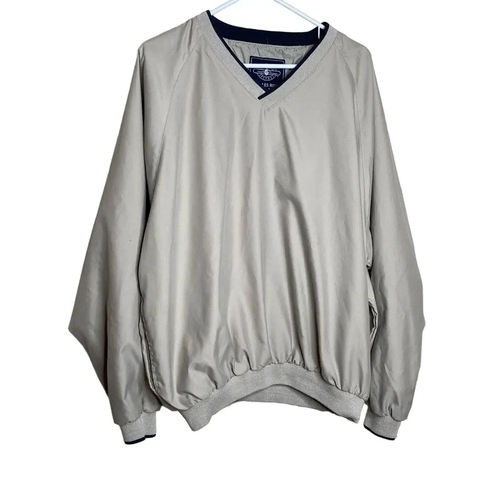 Charles River Apparel Men's Microfiber Pullover Beige Navy Golf Jacket Sz. Lg